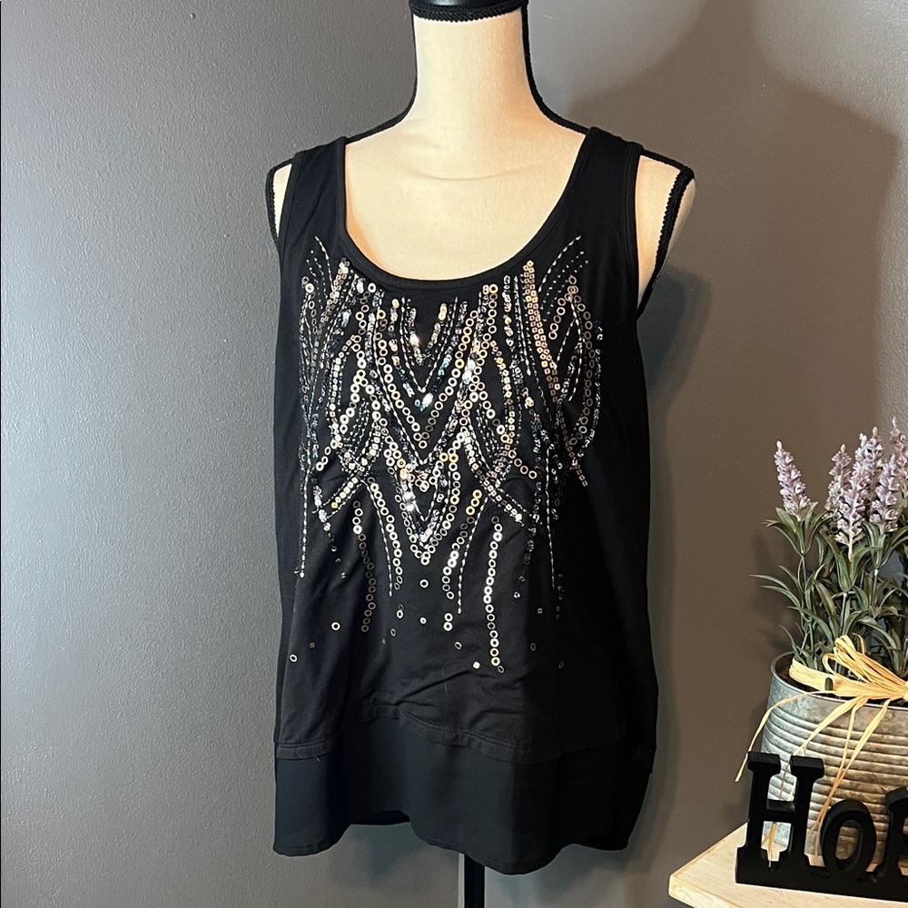 Maurices Black Tank Top with Silver Sequin Design